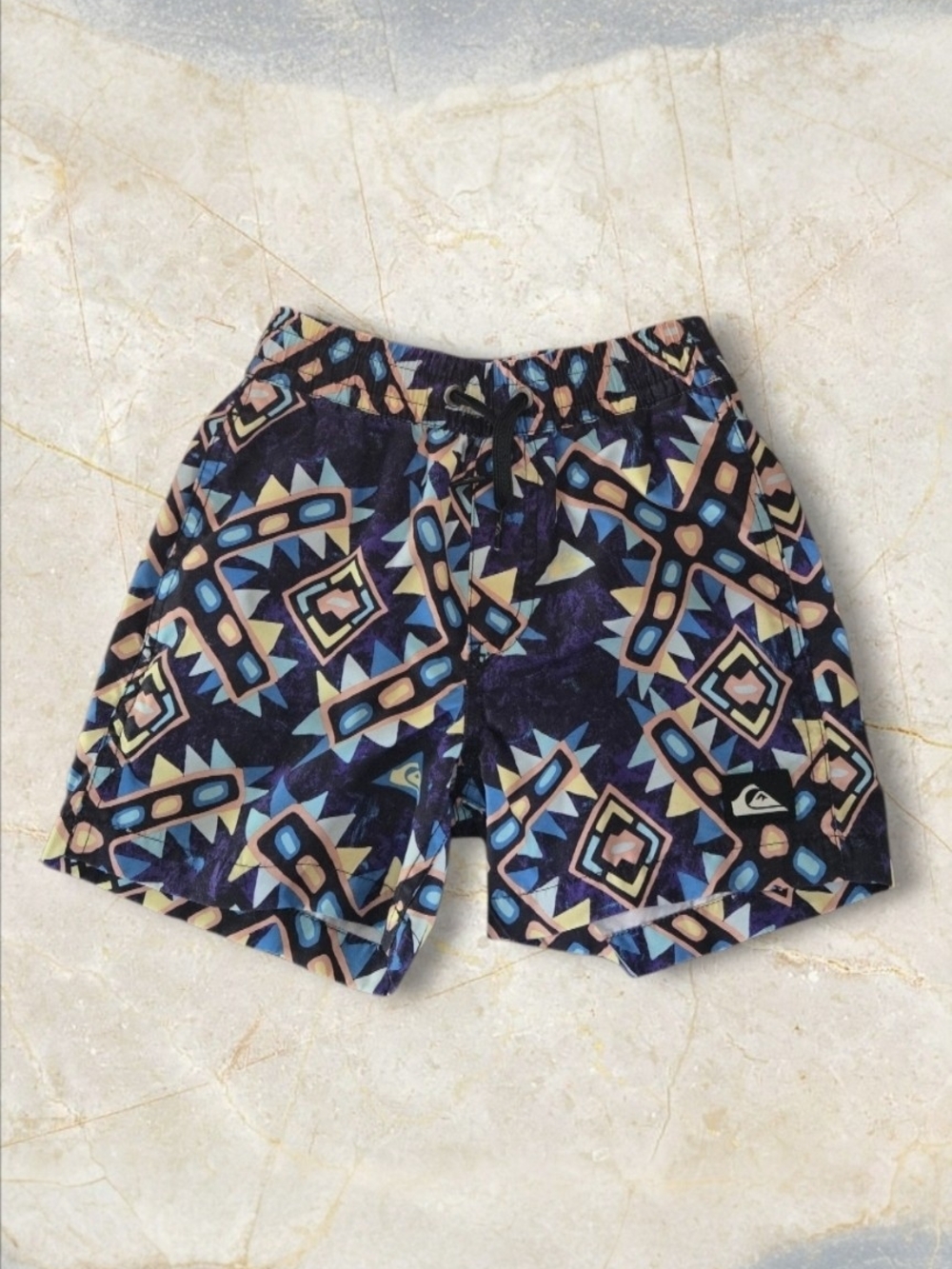 Quiksilver Geometric Pattern Swim Trunks-Multicolor-4T EUC